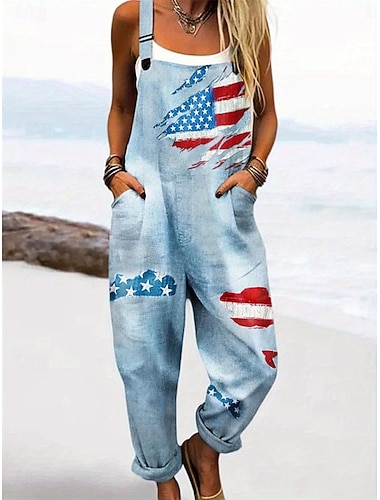  Damen Tag der Unabhängigkeit Aktiv Nationalflagge Ärmellos Ärmellos Quadrathals Tasche Druck Täglich Urlaub Normale Passform Blau Sommer