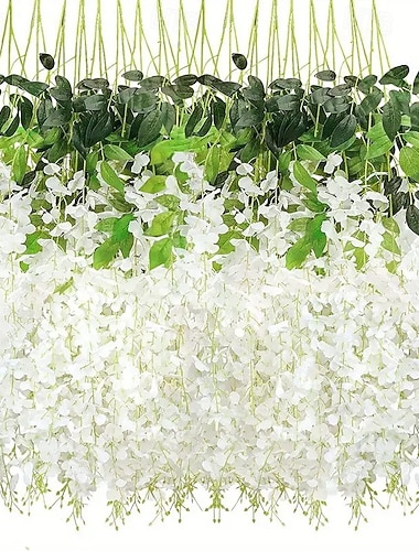  12 fiori di glicine artificiali da 3,6 piedi/pezzo, ghirlanda di glicine artificiale bianca densa, finta, ratta, fiori di seta appesi, decorazione per casa, feste e matrimoni