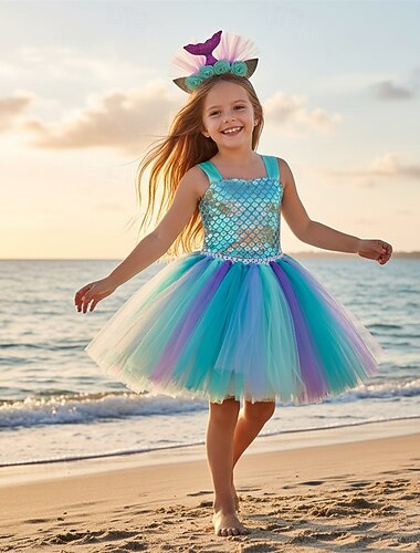  Sirena Principessa Vestito Tutu Costume per festa a tema Film Cosplay for Ragazze Bambini Carnevale Mascherata Vacanza Feste Ferie