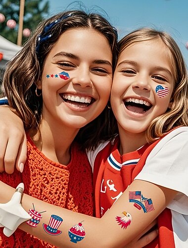  10 pegatinas impermeables para tatuajes con la bandera estadounidense, para atar con correa, calcetines largos para fiestas, tatuajes para el Día de la Independencia