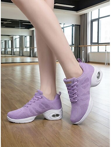  Baskets de danse violettes en mesh pour femmes, semelle à coussin d'air, style athlétique léger pour la danse, le fitness et le jazz. &formation en danse moderne