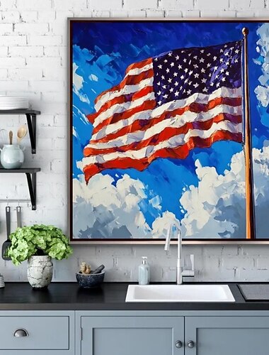  Amerika 250 Jahre – handgemaltes Ölgemälde auf Leinwand mit amerikanischer Flagge, Sternen und Streifen – Wanddekoration für Zuhause – gerollt, rahmenlos, ungespannt