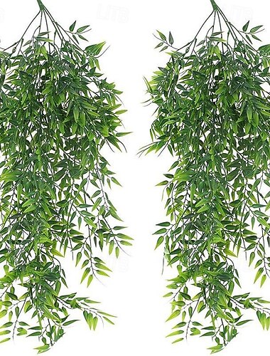 4 mazzi di piante artificiali sospese di bambù cotiledone, finte foglie di eucalipto finte, piante rampicanti finte, edera finta, decorazioni per la stanza, casa, giardino, festa di nozze, decorazioni