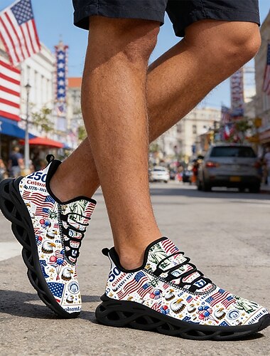  Patriotiska slip-on-sneakers för män, lätta, andningsbara skor med amerikansk flagga och örntryck för 4 juli, USA:s 250-årsjubileum och utomhusfestivaler