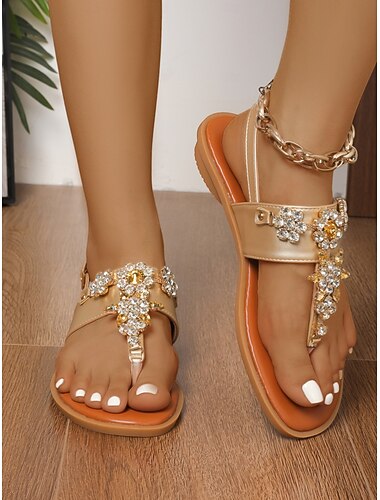  sandali infradito da donna decorati in oro - eleganti sandali piatti metallizzati con dettagli floreali in strass per feste serali, matrimoni in spiaggia &glamour delle vacanze