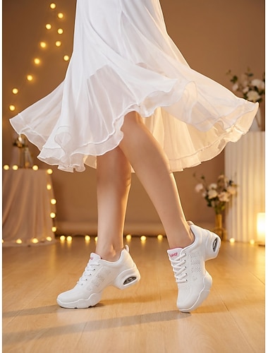  Baskets de danse blanches pour femmes avec semelle à coussin d'air - chaussures de sport confortables pour l'entraînement de danse
