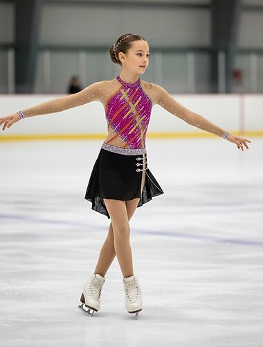  Kűrruha Lány Klizanje na ledu Ruhák Rózsapiros Kollázs Nyissa meg a Vissza elemet Nyúlós Edzés Verseny Kűrruhák Klasszikus Kristály / Strassz Hosszú ujj Jégkorcsolyázás Műkorcsolyázás