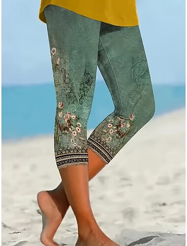  Dames Chinese Leggings Vakantie Modieus Streetwear Capris Hoge taille Bloemig Grafisch Comfort Zacht Comfortabel Hoge Elasticiteit Dagelijks Buiten Vakantie Roze Groen Zomer Lente Strak