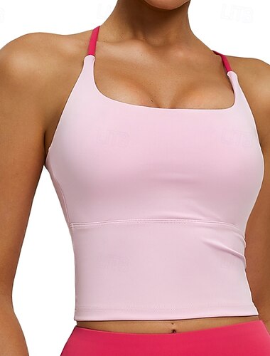  Damen Mittlere Unterstützung Gepolstertes Tank-Top Lauf-BH Schlank BH-Top Gepolstert Fitnessstudio Übung Laufen Leicht Elastisch Atmungsaktiv Gelb Rosa Blau Einfarbig