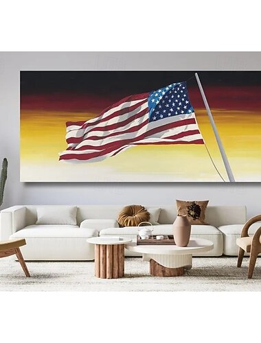  Amerika 250 Jahre – handgemaltes Ölgemälde auf Leinwand mit amerikanischer Flagge, Sternen und Streifen – Wanddekoration für Zuhause – gerollt, rahmenlos, ungespannt