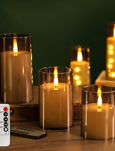  3 stk. LED-flammeløse lys med fjernkontroll, røykfrie vokslys til frierier, fester, middager, stemningsbelysning, AAA-batteridrevet, dekorativ hjemmedekorasjon