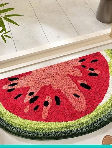  Badezimmermatte mit Cartoon-Fruchtmuster aus Kunstkaschmir, saugfähig, rutschfest, für den Badezimmereingang