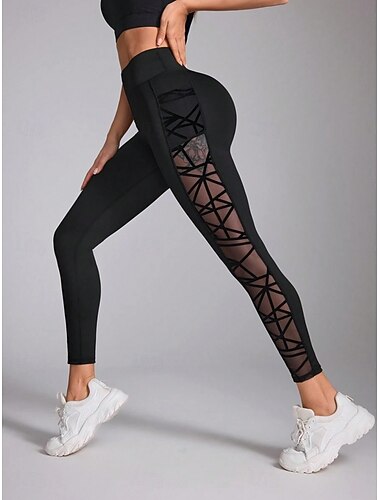  Dames Broek Leggings Modieus Streetwear Basic Volledige lengte Hoge taille Effen Elastische taille Netstof Ademend Comfortabel Rekbaar Dagelijks Sportschool Yoga Zwart Marineblauw Donkergrijs Lente