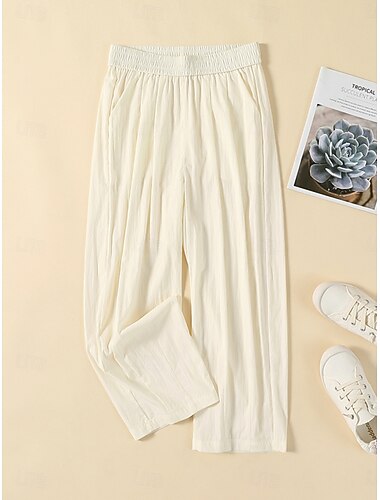  Dam Långbyxor Casual byxor Sommarbyxor Rak Semester Mode Streetwear Fullängd Hög midja Slät Ficka Elastisk midja Bekväm Oelastisk Dagligen Semester Gata Svart Rodnande Rosa Orange Kaki Sommar Vår Höst