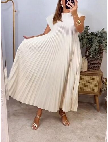  Damen Maxikleid Freizeitkleid Sommerkleid Elegant Mode Modern Outdoor Urlaub Ausgehen Lässiger Schnitt Einfach Ärmellos Rundhalsausschnitt Schwarz Gelb Burgunderrot Braun Sommer Frühling