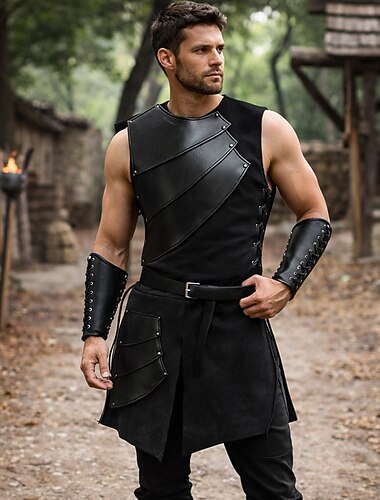  Set Retro vintage Middeleeuws Renaissance Hesje Ceintuur Polsbrace met accessoires Mouwloos Viking Ranger Kostuum Uniseks Fantasie Halloween Carnaval Renaissance beurs LARP Volwassenen Ves Riem Arm