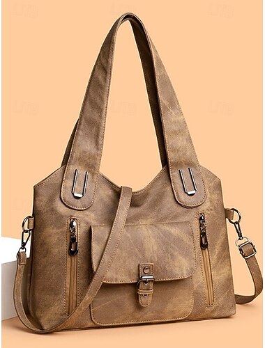  Bolsa feminina vintage de ombro em couro sintético, com grande capacidade e alça de mão conversível, ideal para uso diário, férias e viagens. Perfeita para o dia a dia, passeios e ocasiões casuais.
