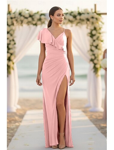  A-linje Brudepikekjole V-hals / Spagettistropper Ermeløs Elegant Gulvlengde med