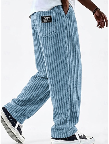  Herren Hose Cordhose Winterhose Freizeithose Kordelzug Gerader Schnitt Einfarbig Komfort Volle Länge Lässig Täglich Outdoor Mode Klassicher Stil Schwarz Weiß Unelastisch