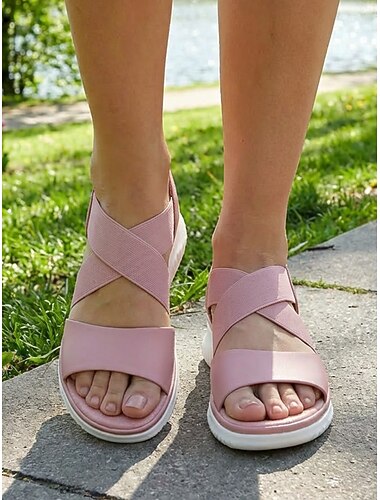  Roze sportsandalen voor dames met elastische kruisbandjes - lichtgewicht en comfortabele schoenen voor wandelen, reizen, casual uitjes en zomeractiviteiten.