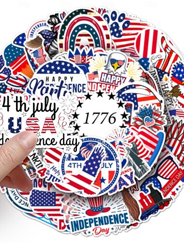  200 stk. 4. juli-klistremerker, 4 pakker med 50 patriotiske, vanntette vinylklistremerker til vannflasker og bærbar PC, klistremerker med USA-flagg og uavhengighetsdag for barn og tenåringer og