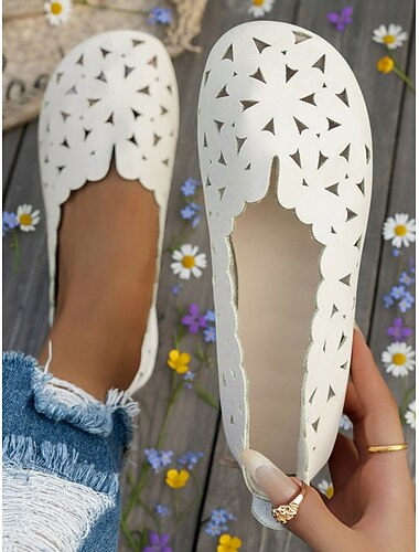 scarpe slip-on bianche da donna con intagli - design traspirante tagliato al laser, scarpe comode e leggere, casual, da indossare tutti i giorni, per passeggiate, viaggi, giardinaggio e gite estive