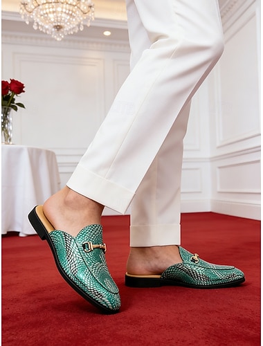  Grüne, strukturierte Herren-Slipper aus Kunstleder, elegante und ausdrucksstarke Hochzeitsschuhe für besondere Anlässe