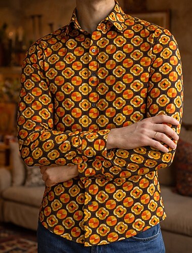  Rétro Vintage Années 1970 Chemise Chemise Aloha Manches longues Hippie Géométrique Déguisement Homme Mascarade Festival de Musique Soirée Tenue quotidienne Adulte Chemise