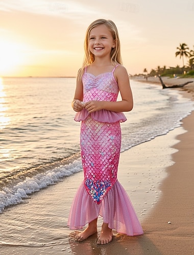  Havfrue Prinsesse Havfrue Kjoler Temafestkostyme Cosplay for Jente Barn Barne Karneval Maskerade Fest Ferie