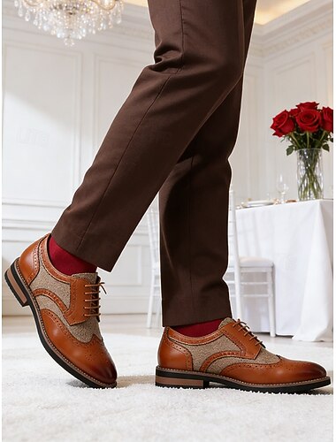  Férfi műbőr barna oxford cipő, klasszikus esküvői lábbelik vőlegénynek és násznépnek