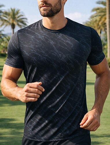 Hombre Graphic Impresión de mármol Camiseta Running Camiseta Compresión Camisa atlética Top deportivo Verano Manga Corta Secado rápido Dispersor de humedad Transpirable Entrenamiento de gimnasio