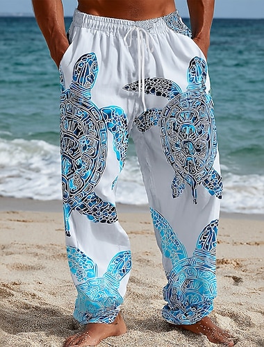  Per uomo Tartarughe Creature marine Pantaloni Pantaloni Larghi Pantaloni casual Misura del girovita medio Hawaiano All'aperto Vacanza Abbigliamento mare Coulisse elastica in vita Pantaloni tipo lino