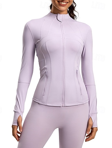  Damskie Solidne kolory Běžecká bunda Kurtka Outdoorowa Kurtka sportowa Lato Wiosna Jesień Pełny zameczek Szczupła Długi rękaw Szybkie wysychanie Lekki Elastyczny Oddychający Siłownia Bieganie