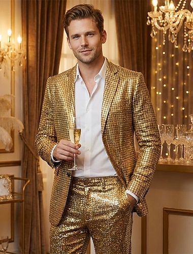  Discoteca Anos 80 Roupa Ternos / Conjuntos e Blazeres Lapel Collar Blazer Discoteca Fantasia Homens Baile de Máscaras Bandagem Festa Parada do Orgulho Adulto Casaco Todas as Estações