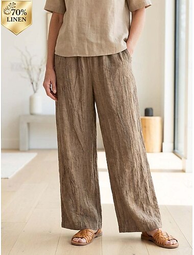  Damen Hose aus Baumwollleinen Weites Bein Chinos Sommerhose Urlaub Vintage Streetwear Volle Länge Mittlere Taillenlinie Einfach Tasche Elastischer Bund Komfort Bequem Atmungsaktiv Unelastisch Täglich