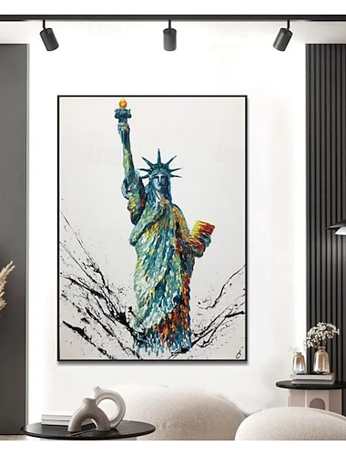  Handgemaltes Ölgemälde auf Leinwand, moderne abstrakte, dickflüssige Ölmalerei der Freiheitsstatue, geeignet für die Wanddekoration, auf Keilrahmen gespannt / gerolltes, ungespanntes Gemälde