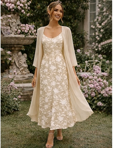  Damen Kleid-Set A Linie Kleid Elegant Urlaub Blumen Grafik Geschichtet Druck Maxikleid Dreiviertelarm V Ausschnitt Party Blau Rosa Orange Sommer Frühling Normale Passform