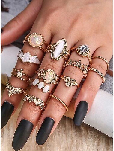  Dames bohemian ringenset, vintage legering ketting en oorbellen met turkooizen accenten, retro etnische accessoires voor dagelijks gebruik, zomervakantie, strandfeesten en als cadeau.