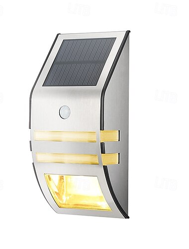  Solcelledrevne rustfrie stål gjerdelys utendørs vanntett bevegelsessensor vegglampe for bakgårdsstolpe, terrasse, veranda, trapperekkverk, brygge, port, gangvei, trinn, uteplass, hage, varm