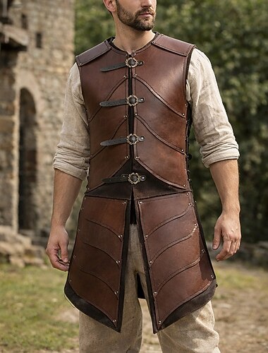  Rétro Vintage Médiéval Renaissance Armure Sans manches Chevalier Ranger Ajusté & Évasé Déguisement Unisexe Halloween Carnaval Foire de la Renaissance LARP Adultes Casque Toutes saisons