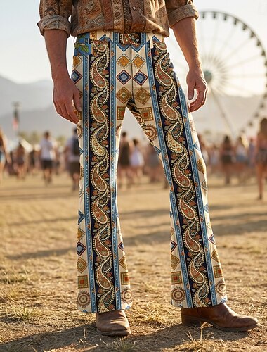  Retrò Vintage Boho Anni '70 Pantaloni Pantaloni a zampa d'elefante Hippie Disco Vita alta Paisley Costume Per uomo Halloween Carnevale Festival Musicale Festa a tema retrò Adulti Pantaloni