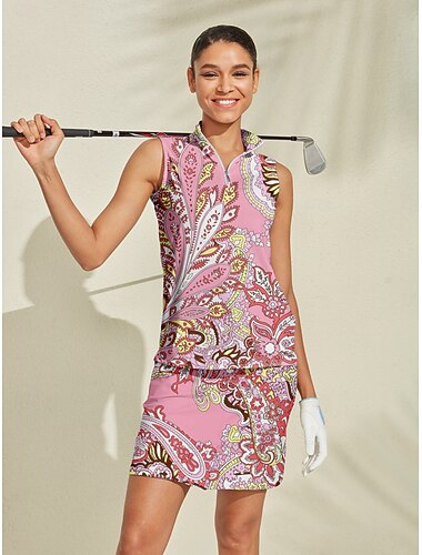  نسائي قميص بولو زهري بدون كم قمم ملابس الجولف للسيدات، ملابس ملابس