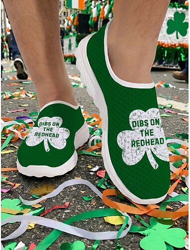  Herren-Slipper mit Kleeblattmuster zum St. Patrick's Day – bequeme, leichte Mesh-Sneaker für die Freizeit, ideal für irische Paraden, Kneipenpartys und Festivalveranstaltungen. &Themenveranstaltungen