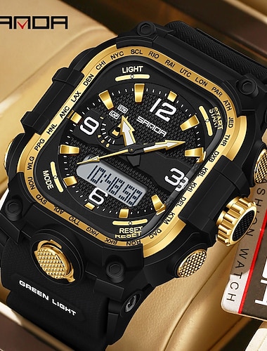  SANDA Herren Digitaluhr Kreativ Großes Ziffernblatt Außenbereich Sport leuchtend Stopuhr Wecker Countdown Silikongel Silikon Beobachten