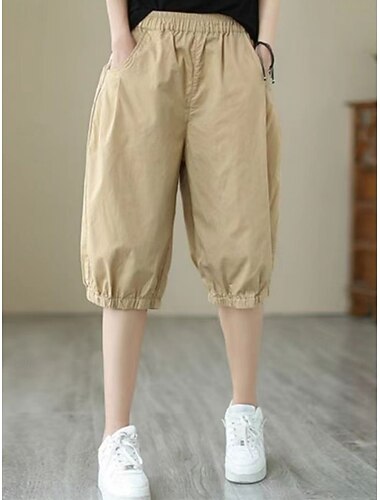  Dámské Imitace bavlny a lnu Tepláky Kalhoty chinos prázdniny Módní Šik ven Délka kolen Vysoký pas Bez vzoru Kapsy Elastický pas Pohodlný Yumuşak Pohodlné Elastické Venkovní ulice Tmavě zelená Čern