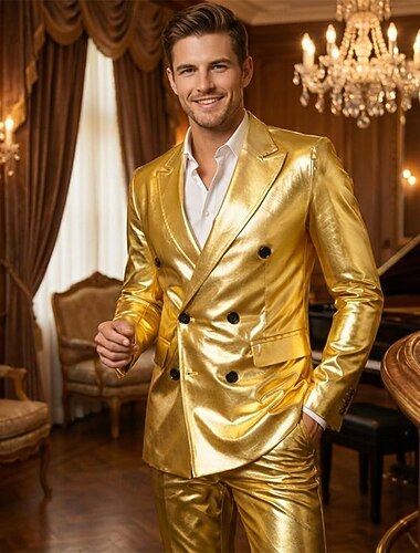  Retró 1980-as évek Fényes fém Szmoking Öltönyök és blézerek Diszkó Flitter Szűk fazon Jelmez Férfi Farsangi jelmez Karácsony Farsang Újév Klub Parti Pride Parade Felnőttek Kabát