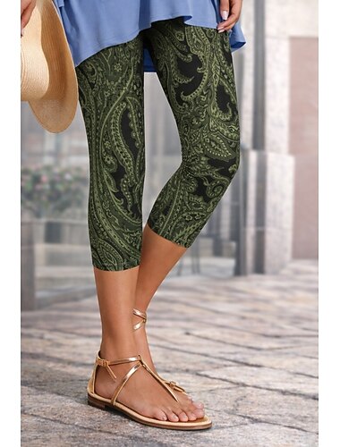  Per donna Chinos Leggings Vacanza Vintage Streetwear Capri Vita Alta Floreale Grafico Paisley Stampa Comodità Morbido Confortevole Elasticizzato Quotidiano All'aperto Vacanza Verde Estate Primavera