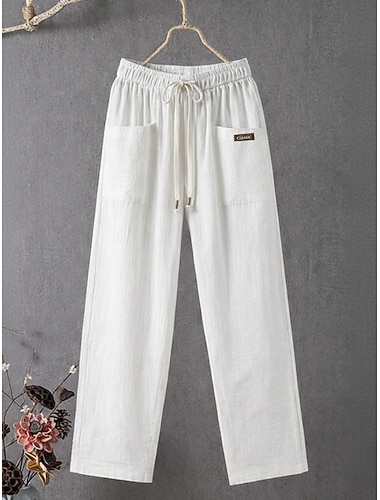  Per donna Pantaloni in cotone e lino Pantaloni Pantaloni casual Pantaloni Estivi Vacanza Moda Streetwear Lunghezza intera Vita Alta Semplice Tasca Elastico in vita Comodità Confortevole Inelastico