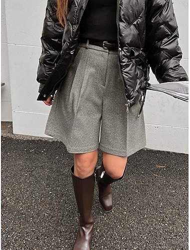  Dame kinesisk Shorts Ferie Mote Gatemote Kort Høy Midje عادي Lomme comfy Myk Bekvem Uelastisk utendørs Gate Svart Grå Vår Høst Normal