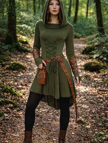  Set Retro / vintage Medeltida kostymer Renässans Klänningar Vapen och Rustning Midjeskärp med tillbehör Lång ärm Fe Maskeradkläder Dam Halloween Karnival Maskerad Renässansmässan Retro-temafest Vuxen